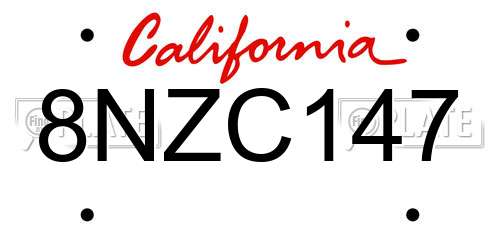 8NZC147 California License Plate