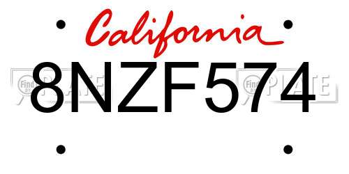 8NZF574 California License Plate