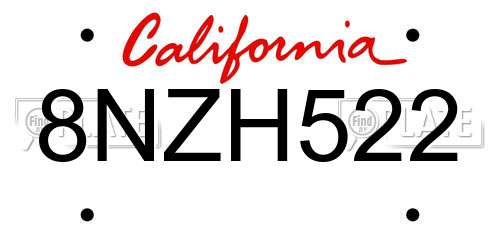 8NZH522 California License Plate