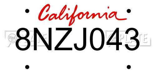 8NZJ043 California License Plate