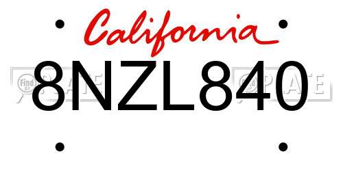 8NZL840 California License Plate