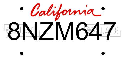 8NZM647 California License Plate