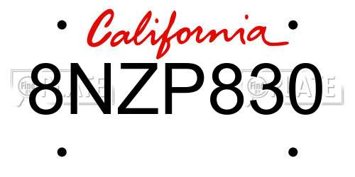 8NZP830 California License Plate