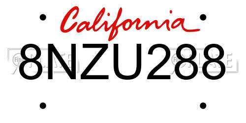 8NZU288 California License Plate