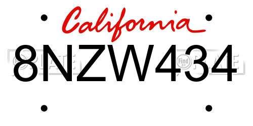 8NZW434 California License Plate