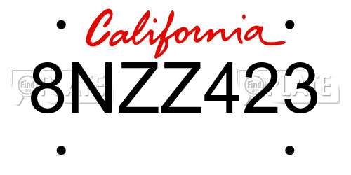 8NZZ423 California License Plate