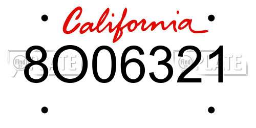 8O06321 California License Plate