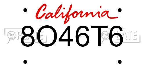 8O46T6 California License Plate