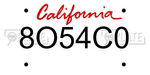 8O54C0 California License Plate