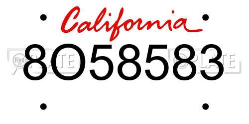 8O58583 California License Plate