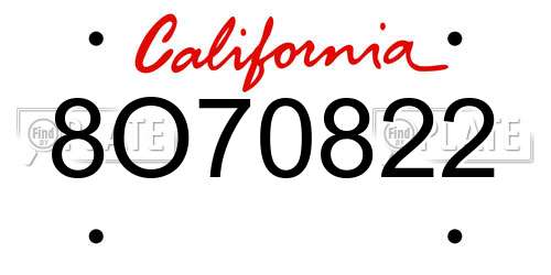 8O70822 California License Plate