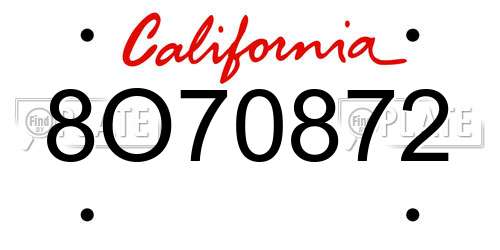8O70872 California License Plate
