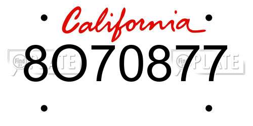 8O70877 California License Plate