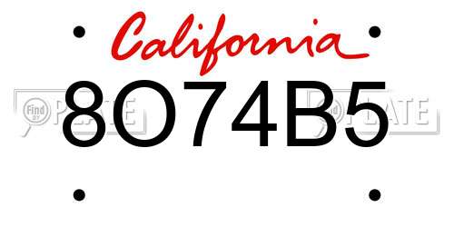 8O74B5 California License Plate