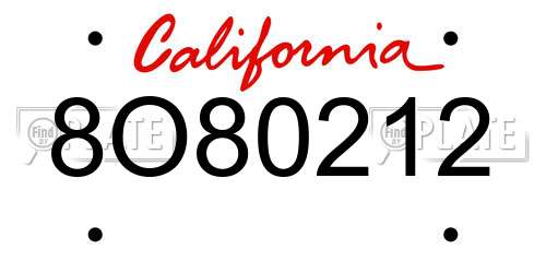 8O80212 California License Plate