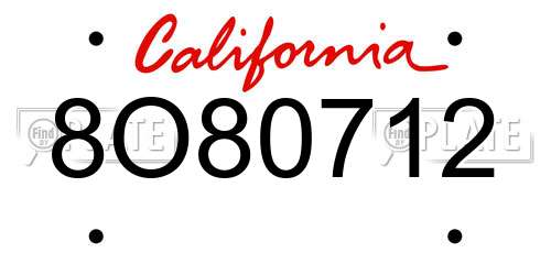 8O80712 California License Plate