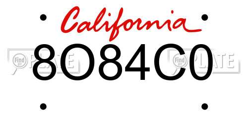 8O84C0 California License Plate