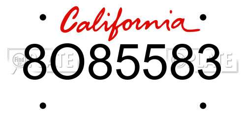 8O85583 California License Plate
