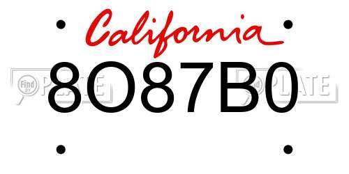 8O87B0 California License Plate