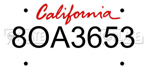 8OA3653 California License Plate