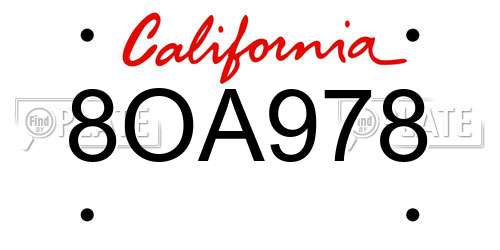 8OA978 California License Plate