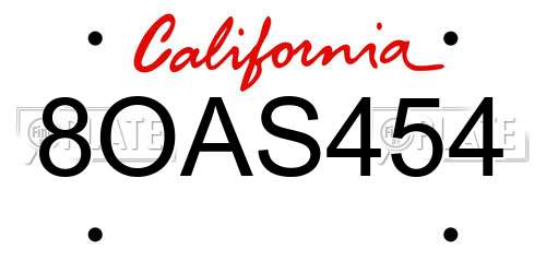 8OAS454 California License Plate