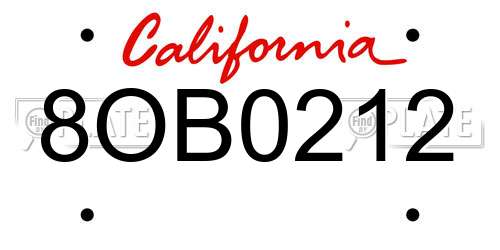 8OB0212 California License Plate