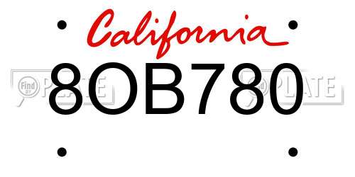 8OB780 California License Plate