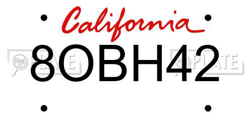 8OBH42 California License Plate