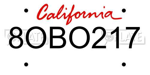 8OBO217 California License Plate