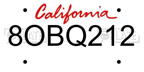 8OBQ212 California License Plate