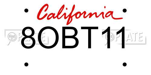 8OBT11 California License Plate