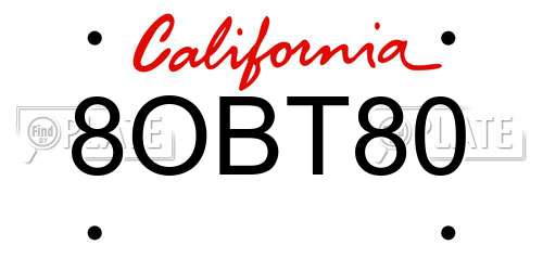 8OBT80 California License Plate