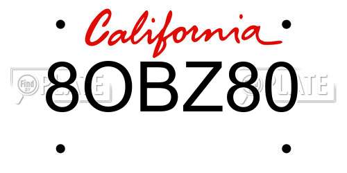 8OBZ80 California License Plate