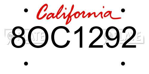 8OC1292 California License Plate