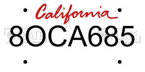 8OCA685 California License Plate