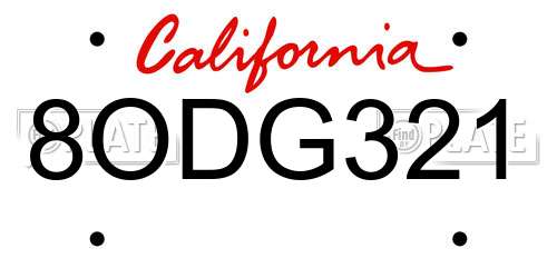 8ODG321 California License Plate