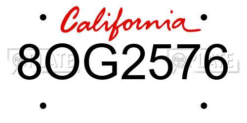 8OG2576 California License Plate