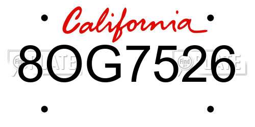 8OG7526 California License Plate
