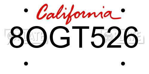 8OGT526 California License Plate