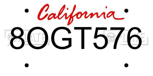 8OGT576 California License Plate
