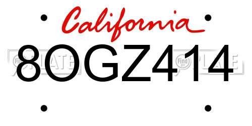 8OGZ414 California License Plate