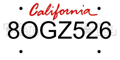 8OGZ526 California License Plate