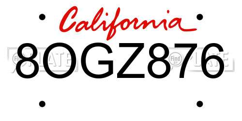 8OGZ876 California License Plate