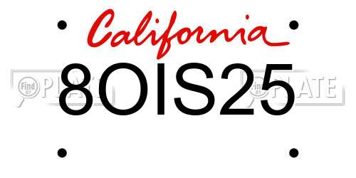8OIS25 California License Plate