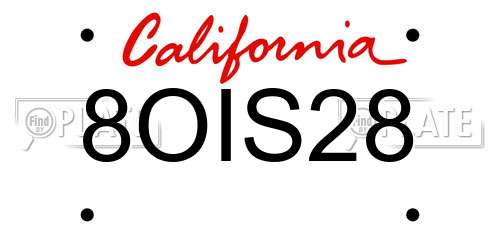8OIS28 California License Plate