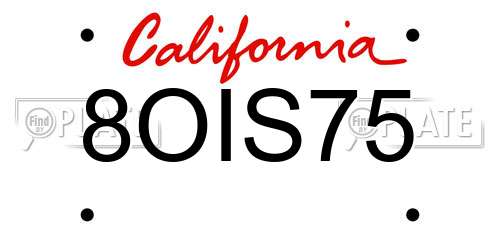8OIS75 California License Plate