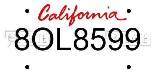 8OL8599 California License Plate