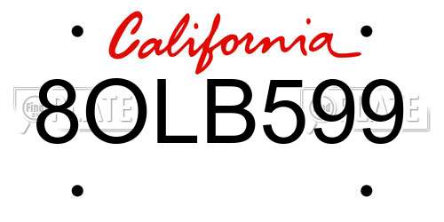 8OLB599 California License Plate