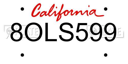 8OLS599 California License Plate